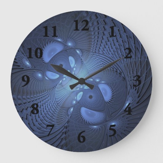 抽象芸術モダントレンディーデュスクブルーフラクタルアート ラージ壁時計 (正面)
