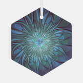 抽象芸術モダントレンディーブルーフラワーフラワーフラクタルアート ガラスオーナメント (裏面)