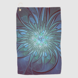 抽象芸術モダントレンディーブルーフラワーフラワーフラクタルアート ゴルフタオル