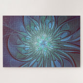 抽象芸術モダントレンディーブルーフラワーフラワーフラクタルアート ジグソーパズル (横)