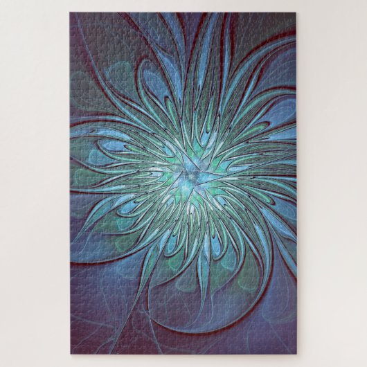 抽象芸術モダントレンディーブルーフラワーフラワーフラクタルアート ジグソーパズル (縦)