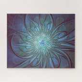 抽象芸術モダントレンディーブルーフラワーフラワーフラクタルアート ジグソーパズル (横)