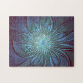 抽象芸術モダントレンディーブルーフラワーフラワーフラクタルアート ジグソーパズル (横)
