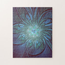 抽象芸術モダントレンディーブルーフラワーフラワーフラクタルアート ジグソーパズル