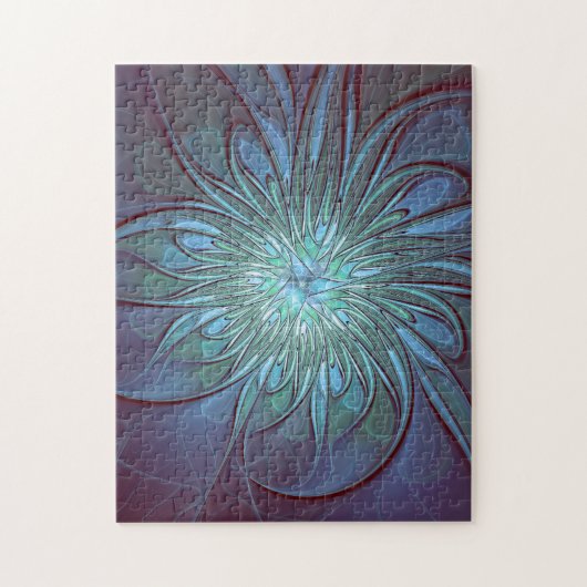 抽象芸術モダントレンディーブルーフラワーフラワーフラクタルアート ジグソーパズル (縦)