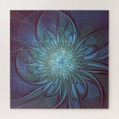 抽象芸術モダントレンディーブルーフラワーフラワーフラクタルアート ジグソーパズル (横)