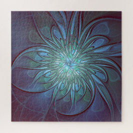 抽象芸術モダントレンディーブルーフラワーフラワーフラクタルアート ジグソーパズル