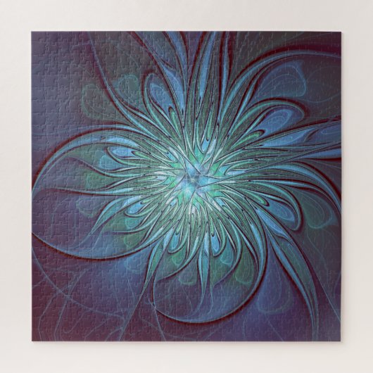 抽象芸術モダントレンディーブルーフラワーフラワーフラクタルアート ジグソーパズル (縦)