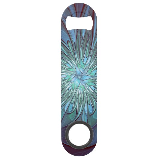 抽象芸術モダントレンディーブルーフラワーフラワーフラクタルアート スピード栓抜き (正面)