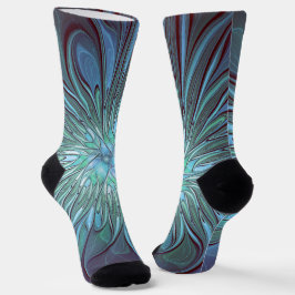 抽象芸術モダントレンディーブルーフラワーフラワーフラクタルアート ソックス