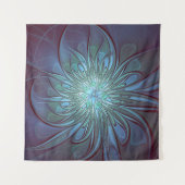 抽象芸術モダントレンディーブルーフラワーフラワーフラクタルアート タペストリー (正面(横))