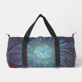 抽象芸術モダントレンディーブルーフラワーフラワーフラクタルアート ダッフルバッグ (正面)