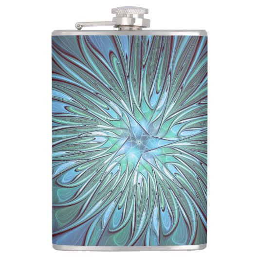 抽象芸術モダントレンディーブルーフラワーフラワーフラクタルアート フラスク (正面)