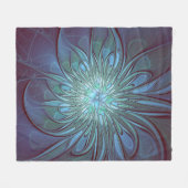 抽象芸術モダントレンディーブルーフラワーフラワーフラクタルアート フリースブランケット (正面(横))