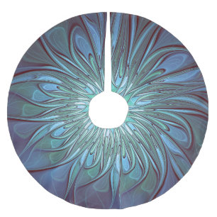 抽象芸術モダントレンディーブルーフラワーフラワーフラクタルアート ブラッシュドポリエステルツリースカート