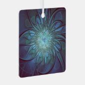 抽象芸術モダントレンディーブルーフラワーフラワーフラクタルアート メタルオーナメント (正面右)
