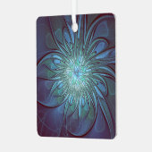 抽象芸術モダントレンディーブルーフラワーフラワーフラクタルアート メタルオーナメント (正面左)