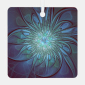 抽象芸術モダントレンディーブルーフラワーフラワーフラクタルアート メタルオーナメント (裏面)