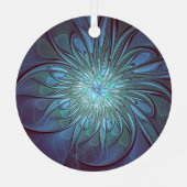 抽象芸術モダントレンディーブルーフラワーフラワーフラクタルアート メタルオーナメント (裏面)