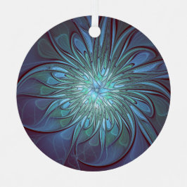 抽象芸術モダントレンディーブルーフラワーフラワーフラクタルアート メタルオーナメント