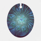 抽象芸術モダントレンディーブルーフラワーフラワーフラクタルアート メタルオーナメント (裏面)