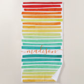 抽象芸術モダントロピカルカラーブラシストローク名 ビーチタオル (正面)