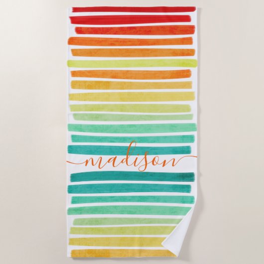 抽象芸術モダントロピカルカラーブラシストローク名 ビーチタオル (正面)