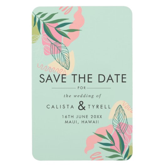 抽象芸術モダントロピカルネオミント&ピンクザ救ー マグネット (縦)