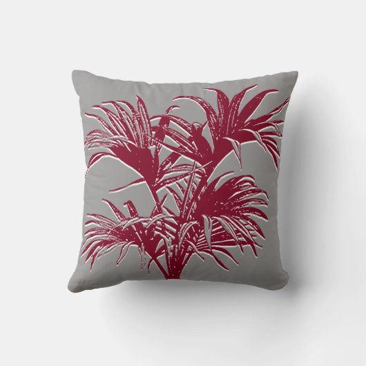 抽象芸術モダントロピカルパームツリーズブルゴーニュグレイ クッション (裏面)
