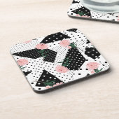 抽象芸術モダンドットとピンク色の花 コースター (左側)