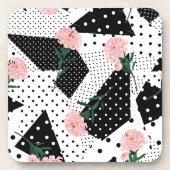 抽象芸術モダンドットとピンク色の花 コースター (正面)