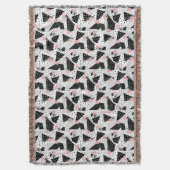 抽象芸術モダンドットとピンク色の花 スローブランケット (正面縦)