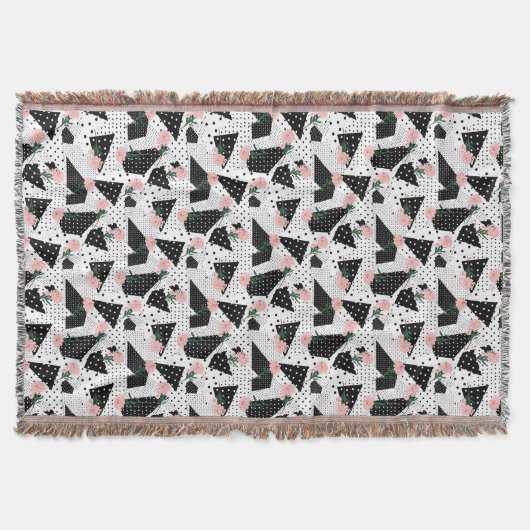 抽象芸術モダンドットとピンク色の花 スローブランケット (正面)