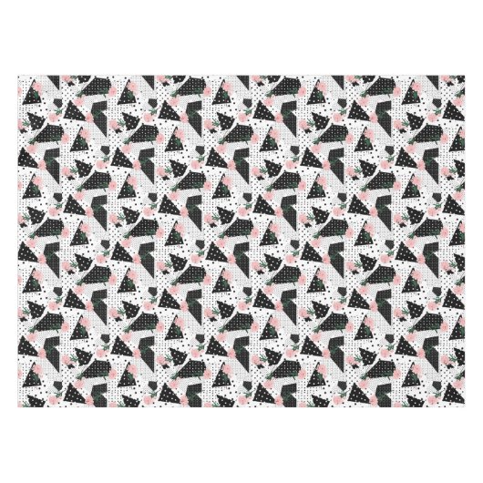 抽象芸術モダンドットとピンク色の花 テーブルクロス (正面(横))