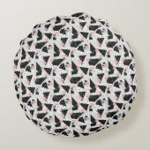 抽象芸術モダンドットとピンク色の花 ラウンドクッション (裏面)