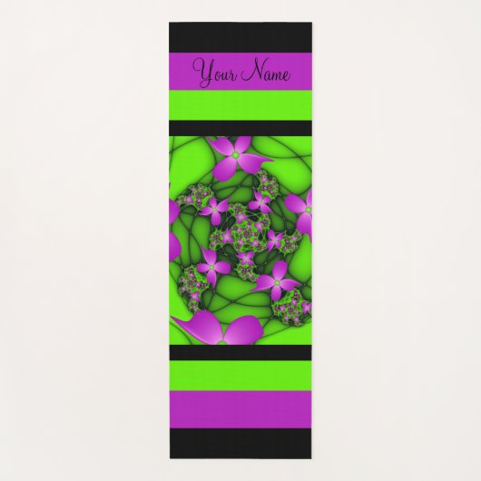 抽象芸術モダンネオンピンク緑フラクタルアート名 ヨガマット (正面)