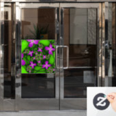 抽象芸術モダンネオンピンク緑フラクタル花 ウィンドウサイン (オフィスドア)