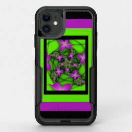 抽象芸術モダンネオンピンク緑フラクタル花 オッターボックスコミューターiPhone 11ケース
