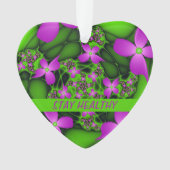 抽象芸術モダンネオンピンク緑フラクタル花 オーナメント (正面)