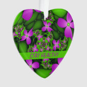 抽象芸術モダンネオンピンク緑フラクタル花 オーナメント (正面)