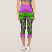 抽象芸術モダンネオンピンク緑フラクタル花 カプリレギンス (裏面)