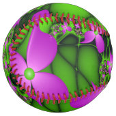 抽象芸術モダンネオンピンク緑フラクタル花 ソフトボール (正面左)