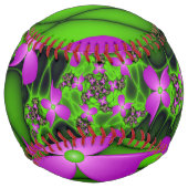 抽象芸術モダンネオンピンク緑フラクタル花 ソフトボール (裏面)