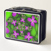 抽象芸術モダンネオンピンク緑フラクタル花 メタルランチボックス (正面)