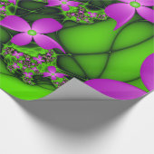 抽象芸術モダンネオンピンク緑フラクタル花 ラッピングペーパー (角)