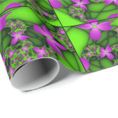 抽象芸術モダンネオンピンク緑フラクタル花 ラッピングペーパー (ロールコーナー)
