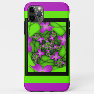 抽象芸術モダンネオンピンク緑フラクタル花 iPhone 11 PRO MAXケース
