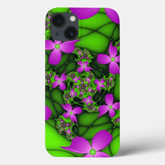 抽象芸術モダンネオンピンク緑フラクタル花 Case-Mate iPhoneケース (裏面)