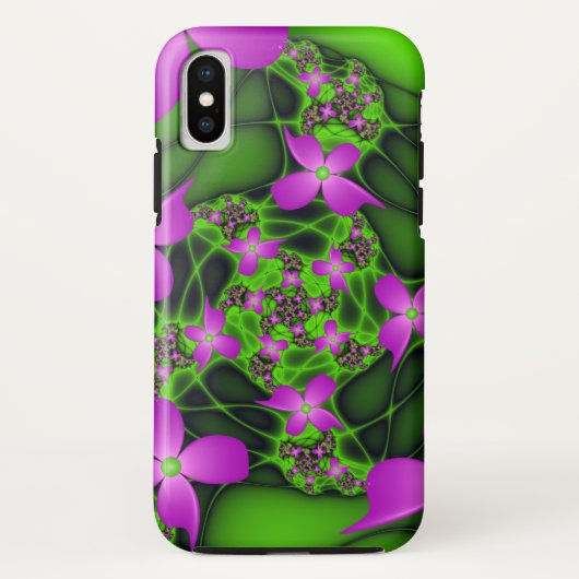 抽象芸術モダンネオンピンク緑フラクタル花 Case-Mate iPhoneケース (裏面)