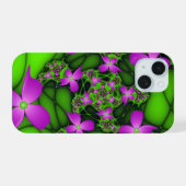 抽象芸術モダンネオンピンク緑フラクタル花 iPhone 15ケース (裏面横)